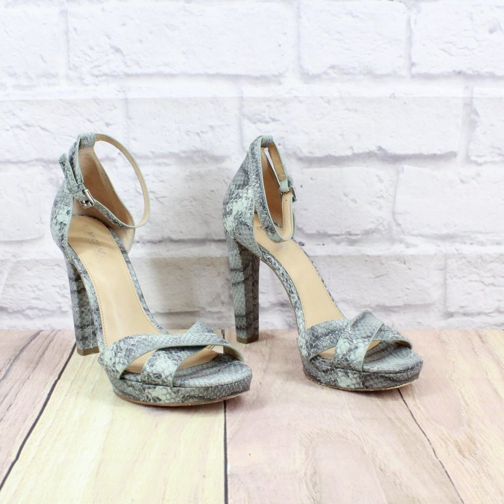 Michael Kors Divia Gray Snakeskin Leather Platfrom Heel Sandals 6.5 M - Picture 3 of 9